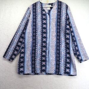 Graver Studio Shirt Womens XL Blue Pink Boho Print Long‎ Sleeve Tunic Top